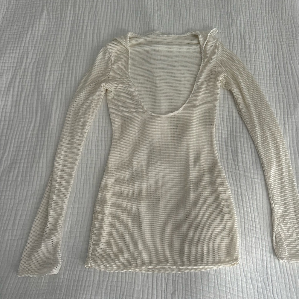 Cream Long Sleeve Swim Coverup Dress